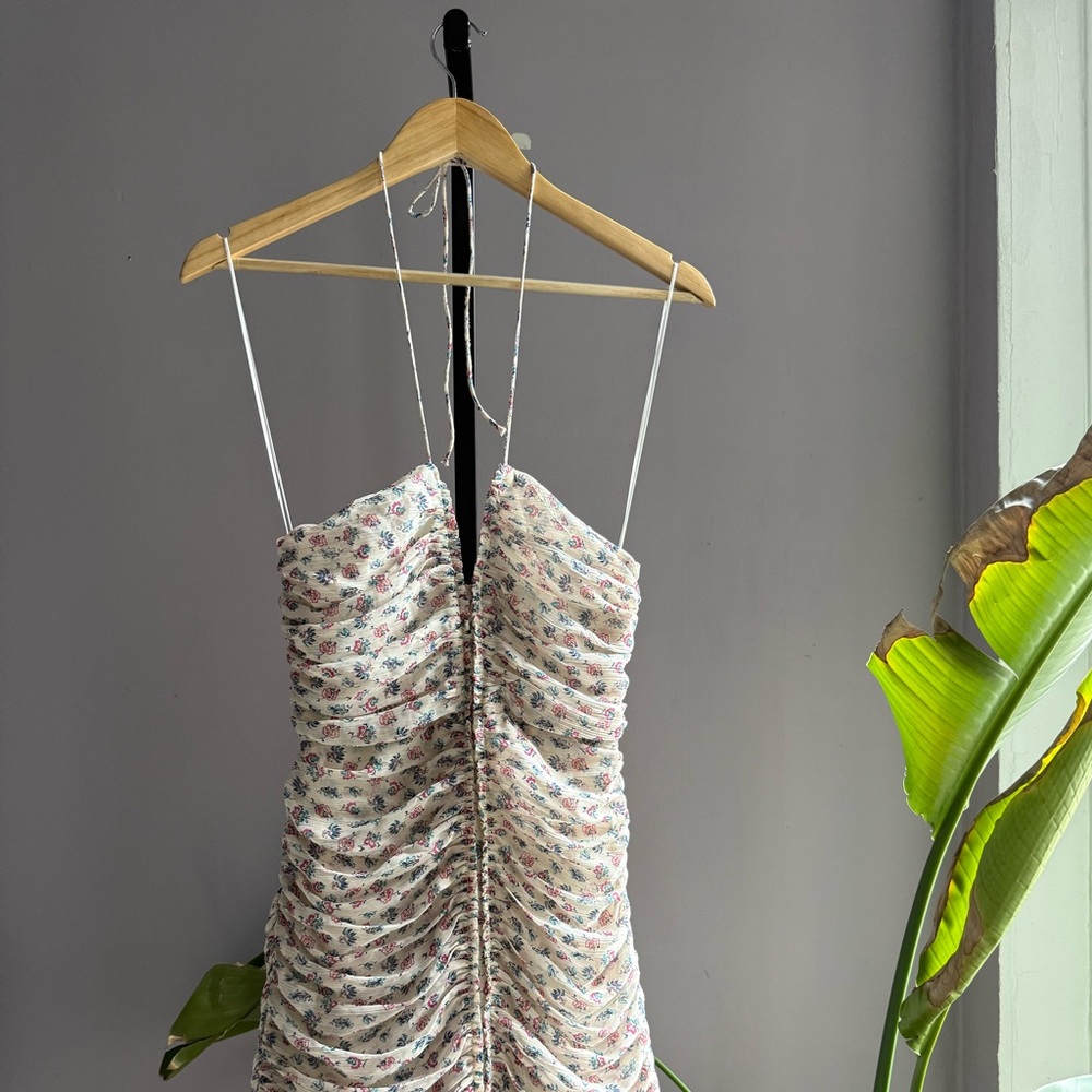 ZARA Metallic Floral Ruched Halter Mini Dress women’s XS NWT - Picture 10 of 15